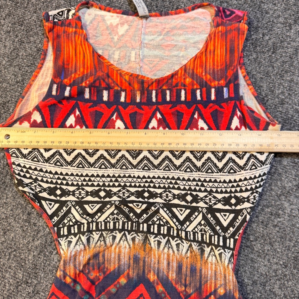 Maria Chiquinha Maxi Dress Womens Small Orange Tribal Geometric Cutout Boho Art - Picture 6 of 7